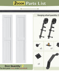 Double Bi Fold Barn Doors 42 By 84 Inches White With Hardware Track Kit Included, parts list with doors and hardware