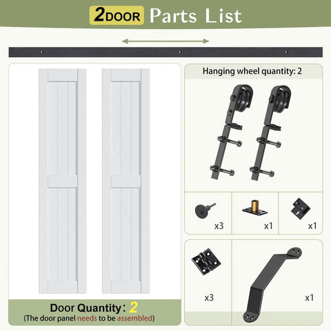 Double Bi Fold Barn Doors 42 By 84 Inches White With Hardware Track Kit Included, parts list with doors and hardware