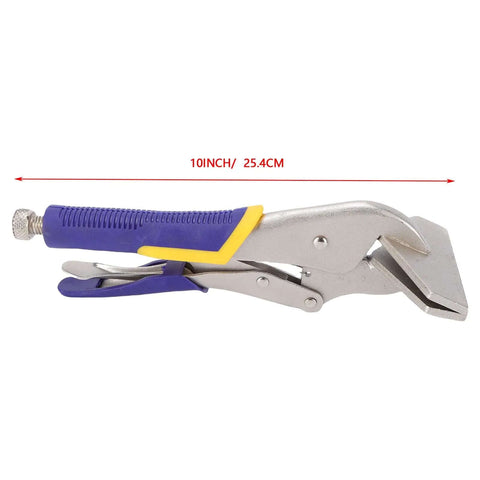10 Inch Locking Sheet Metal Clamp Duckbill Pliers With Adjustable Screw, Carbon Steel Plated, side view, showing measurement