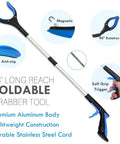 All-In-One Hip Replacement Recovery Kit For Seniors With 7 In 1 Assistive Tools Including Prime-Grabber Reacher, Sock Aid, 2-In-1 Shoehorn Dressing Stick, Leg Lifter, Back Scratcher, Bath Loofah. 33-inch foldable aluminum grabber tool with soft grip and magnetic tip
