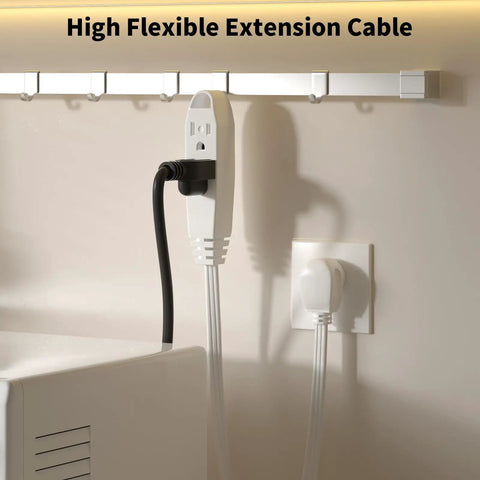 12 Foot Flat Plug Extension Cord With 3 Outlets And Grounded 3 Prong Plug UL Listed 16 3 SPT3 1625W Indoor Power Strip