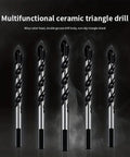 Heavy Duty Cross Hex Drill Bit Set With Hole Saw For Glass Ceramic Wood Plastic Tile Plus Metal Alloy Construction Featuring Tungsten Carbide Tips, five triangle drills.