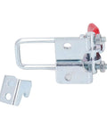 Heavy Duty Toggle Latch Clamp With Adjustable Tension Clasp For Woodworking And Cabinets Offers Insane 320KG Holding Capacity Made From Hot Rolled Steel In Sleek Red And Silver Color. silver toggle latch clamp with red handle, adjustable screw, and mounting bracket