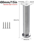 Adjustable Stainless Steel Furniture Legs Set Of 4 with screws and dimensions for heavy-duty support.