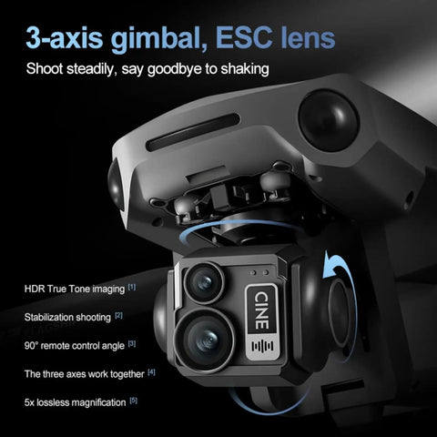 Close-up of 8K GPS Drone With 7.2 Inch Touch Screen Remote, 3 Axis Gimbal With EIS Anti Shake, featuring a camera and ESC lens.