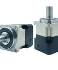 Badass Helical Gear Reducer Box For Nema 17 23 34 Stepper And Large Flange Servo Motors PLG180 Design, showcasing metallic body and output shaft.