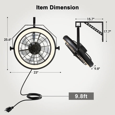 23 Inch Wall Mounted Fan With Light And Remote App Control, 6 Speeds, Quiet Operation, Dimmable 3 CCT Light, Timer shown in dimensions