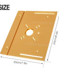 Heavy Duty Aluminum Router Table Insert Plate Clutch Woodworking Electric Router Flip Plate With Badass Precision Center Bushing For Home Workshop Yellow Finish, 240x200x5mm, side view.