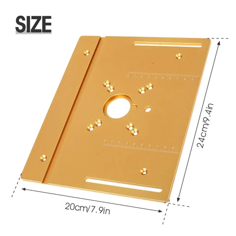 Heavy Duty Aluminum Router Table Insert Plate Clutch Woodworking Electric Router Flip Plate With Badass Precision Center Bushing For Home Workshop Yellow Finish, 240x200x5mm, side view.