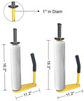Built Tough Pallet Stretch Film Dispenser With Sure Grip Handle Fits Standard 16 To 18 Inch Rolls, showing measurements and parts.