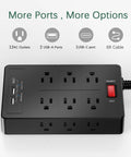 Heavy Duty Power Strip With USB C And Two USB A Ports, 12 AC Outlets, 6 Ft Long Extension Cord, Overload Surge Protector