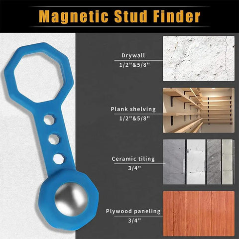 Casendy Stud Finder Wall Scanner,27 Pounds Pull Magnetic Power showing size compatibility with various materials like drywall and ceramics.