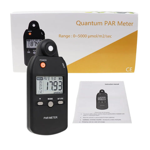 Full Spectrum PAR Meter With Pro Grade High Precision PPFD Tester For Indoor And Outdoor Plant Growth 400 To 700 Nanometers Light Range Lux Readings For Photosynthesis Results handheld meter with box and manual