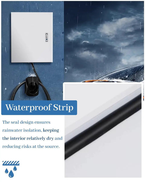 Rock Solid Ev Charger Pedestal Stand With Heavy Duty Steel Enclosure And Lockable Metal Housing For No Sweat Outdoor Electric Vehicle Garage Station, waterproof strip detail.