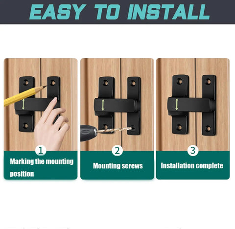 Heavy Duty Barn Door Latch Set With 90 Degree Gate Latches For Sliding Doors Matte Black Zinc Alloy Finish installation guide