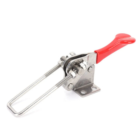 Heavy Duty Steel Toggle Clamp With Plastic Handle Rock And Holds Up To 705 Lbs Secure Your Big Projects Or Heavy Machinery On The Job Site Today, red handle, steel clamp