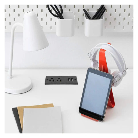 Recessed Flat Plug Desk Outlet With USB And 6 Foot Power Cord ETL Listed Conference Socket in white desk setup