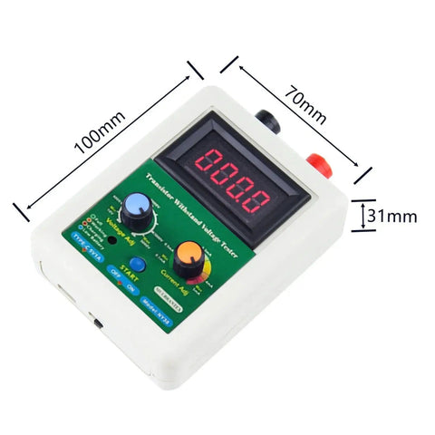 Heavy Duty 0-3800V DC Hi-Pot Withstand Voltage Tester with green control panel and digital display, measuring dimensions.