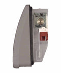 Side view of Dishwasher Detergent Dispenser Assembly 12008380 OEM Replacement Part With Optical Sensor TP3, gray plastic