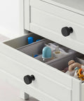 Matte Black Cabinet Knobs 1 Inch Single Hole Drawer Pulls Set Of 10 For Kitchen And Bathroom Cabinets With Easy Install Durable Solid Metal Finish ZH0071 Dope Modern Hardware installed on white dresser