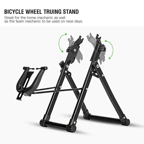 Foldable Wheel Truing Stand For 16 To 29 Inch Wheels, Pro Grade Tire Maintenance Holder And Rim Stand, Easy Fold Design