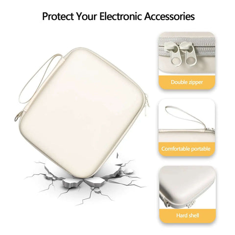 Hard Shell Cable Tech Organizer Travel Case For Power Banks And Portable Chargers With Straight Up Cable Organization And Kickass Gadget Protection Optimized To Keep Essentials Snug And Secure On Every Trip White, showing double zipper and hard shell design.