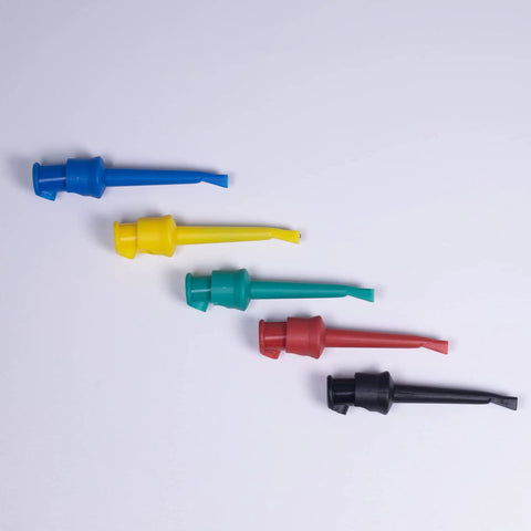 Five colorful insulated test hook clip set for multimeter lead kit mini grabber probes for circuit testing PCB ICs safe nylon6 needle durable
