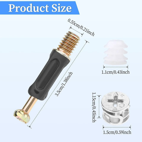Dimensions of 10 Piece Cam Lock Screws 35mm Cam Fitting With Dowel And Pre Inserted Nut 3 In 1 Furniture Connecting Kit