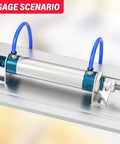 Double Acting Pneumatic Cylinder 25mm Bore 75mm Stroke With Y Connector And Fittings MAL25x75 installed on a metal rail in industrial setup