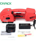Hustle Free Electric Strapping Machine With Bright Digital Display And Massive 4000 Mah Battery Handles Half To Five Eighths In Poly Straps No Sweat Compact Cordless Bundler For Wood Metal Crate Packing with accessories.