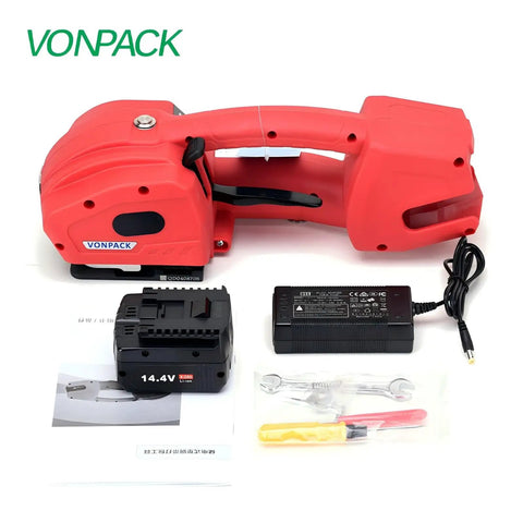 Hustle Free Electric Strapping Machine With Bright Digital Display And Massive 4000 Mah Battery Handles Half To Five Eighths In Poly Straps No Sweat Compact Cordless Bundler For Wood Metal Crate Packing with accessories.