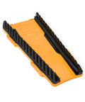 Top view of orange and black Two Piece Reversible Wrench Rack Set With 16 Slots Per Rack For Up To 32 SAE And Metric Wrenches Up To 1 Inch Or 25 Mm Quick Change Side Rails Self Aligning For Easy Size ID And Space Saving Garage Organizer.