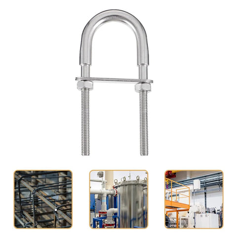Front view of BEBEMOKO stainless steel 304 U-bolt with nut and washer, M6x90.