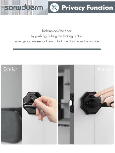 Oil Rubbed Bronze Privacy Door Levers For Interior Doors Bedroom Bathroom Closet Hallway With Keyless Inside Thumb Turn And Emergency Hex Key Access Vintage Style Levers For Easy Locking And Privacy shown on a door.