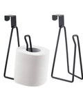 Over The Tank Toilet Paper Holder Stand, Sturdy Metal Tissue Roll Dispenser For Bathroom Storage And Organization, No Fuss Space Saving Design, Mounts Over Tank Or Cabinet Door, Black Finish, side view with tissue roll