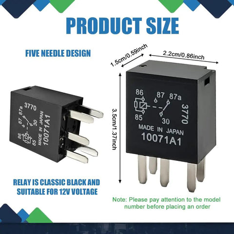 Heavy Duty 5 Pin 12 Volt 30 Amp Automotive Relay 2 Pack Bullet Proof Multi Purpose Car Switch For Fuel Pump Cooling Fan Weather Resistant Rig Ready Swap Street Rated Underhood Electrical Part size comparison with clear dimensions.
