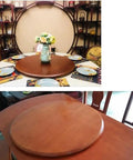 27 Inch Wooden Lazy Susan Turntable With Smooth As Butter Spin Heavy Duty Round Serving Tray on dining table with vase and plates.