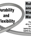 Straight Shooter Hybrid Air Compressor Hose 3/8 Inch By 3 Feet Lays Flat Kink Free Rubber Pvc Build showing durability and flexibility details.