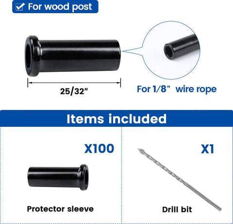 100 Pack Black One Eighth Inch Cable Railing Protector Sleeves Heavy Duty For Wood Posts T316 Stainless Steel Deck Kit Items