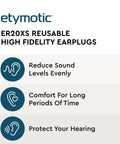 ER20XS High Fidelity Earplugs For Loud Gigs And Work Sites Low Profile Clear Design Up To Twenty Decibels Noise Reduction