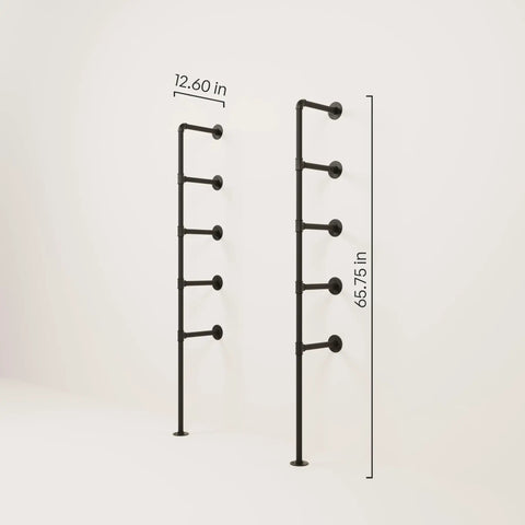 Heavy Duty Wall Mounted Shelf Brackets For DIY Industrial Shelving, Black Steel Pipe Design shown with dimensions