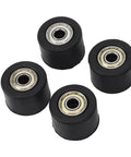Upgrade Your Ride With This Heavy Duty YFZ350 And Banshee Chain Roller Kit Featuring Tough Iron Bearings For Smooth Shifting And Extended Drive Life On 1987 To 2006 Models Plus Reliable Performance, four black rubber chain rollers with iron bearings