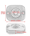 Chrome front brake master cylinder cover and fluid reservoir cap for Harley Davidson Dyna Softail Touring, size details
