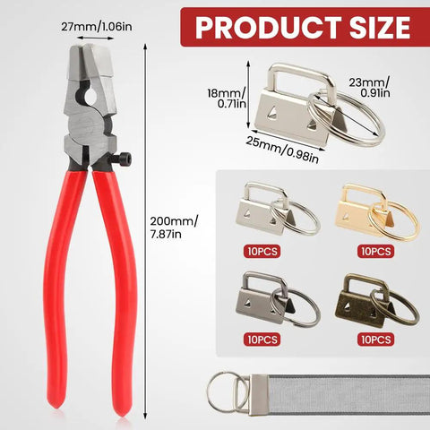 All In One Key Fob Hardware Kit With 40 Sets Of 1 Inch Fob Hardware And 8 Inch Pliers In Four Colors Includes Matching Split Rings