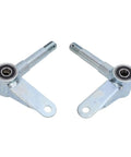 Heavy Duty 15mm Front Wheel Steering Knuckle Spindle For Go Kart ATV Quad With M15 Thread Built Tough Steel Alloy, shown side by side.