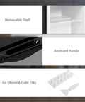 Removable shelf and recessed handle of Sick Silver Mini Freezer With 1.1 Cu Ft Storage Capacity for easy access.