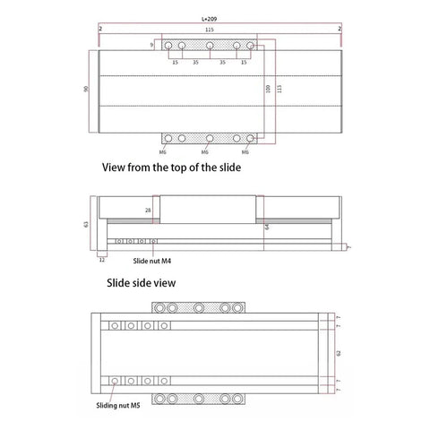 Beefed-Up Enclosed Linear Guide Replacement Actuator Module With Ball Screw Slide Table For Nema34 Motors, Precision CNC Linear Motion System For Industrial Production And Heavy Load Positioning. top and side dimensions