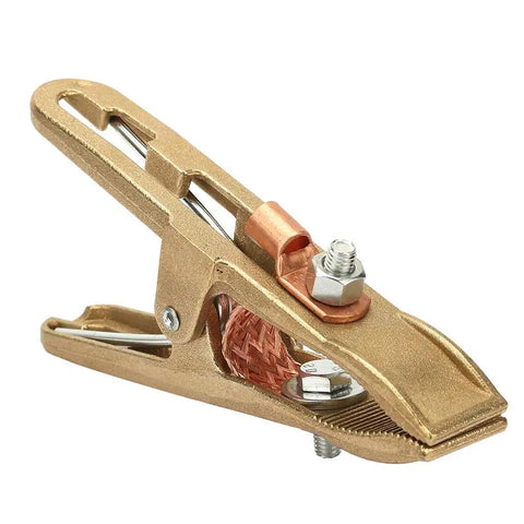 500A Welding Ground Clamp Copper Grip Brass A Shape Earth Clamp For MIG TIG ARC Welding Machines Close-up Brass Details