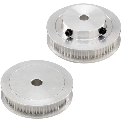 Built Tough GT2 Timing Pulleys with Precision Cut Teeth and Solid Aluminum Housing, 60 Tooth and 20 Tooth.