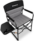 Oversized Camping Directors Chair With Side Table, Heavy Duty 440 Lb Load, Padded Folding Chair For Big And Tall Comfort, Black and Gray